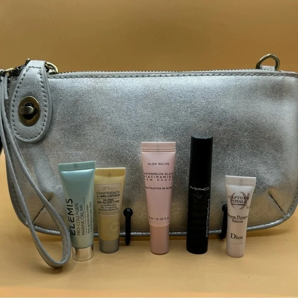 JOY SUSAN NWOT WALLET CLUTCH IN METALLIC SILVER WITH SKINCARE BUNDLE - Picture 1 of 6